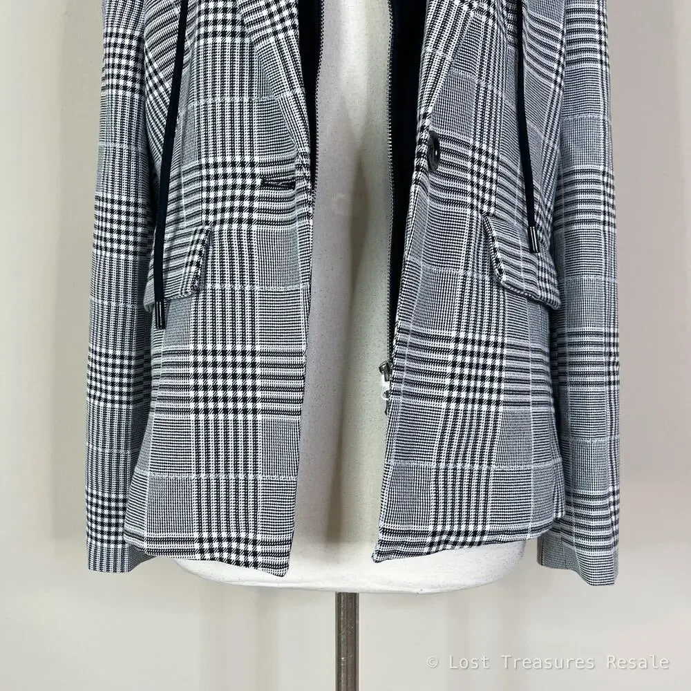 Evereve | Park Avenue Hoodie Dickie Black White Grey Plaid Blazer Jacket Large L - Picture 4 of 9